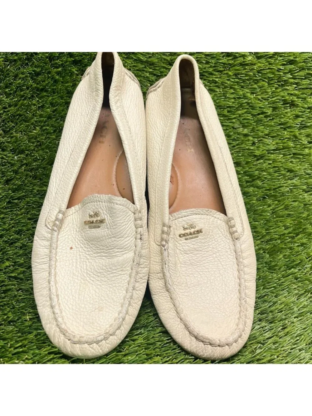 Coach Amber Womens Size 8.5 Cream Leather Casual Slip On Driving Loafers Flats